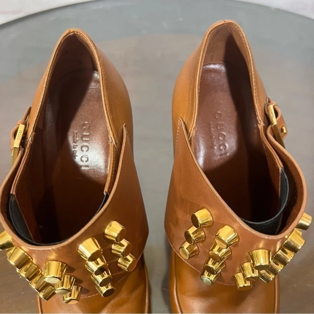 GUCCI gold studded TOM women’s ankle booties with super sexy 4” stilettos 7.5 - Picture 12 of 14